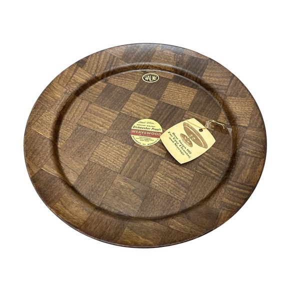 Vtg WEAVEWOOD Hand Woven Walnut Wood Lazy Susan 14